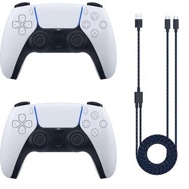 (2 pack) Sony PlayStation 5 PS5 DualSense Wireless Controller White w/ Surge Dualcharge USB-C to USB-A Charge Cable - Bundle