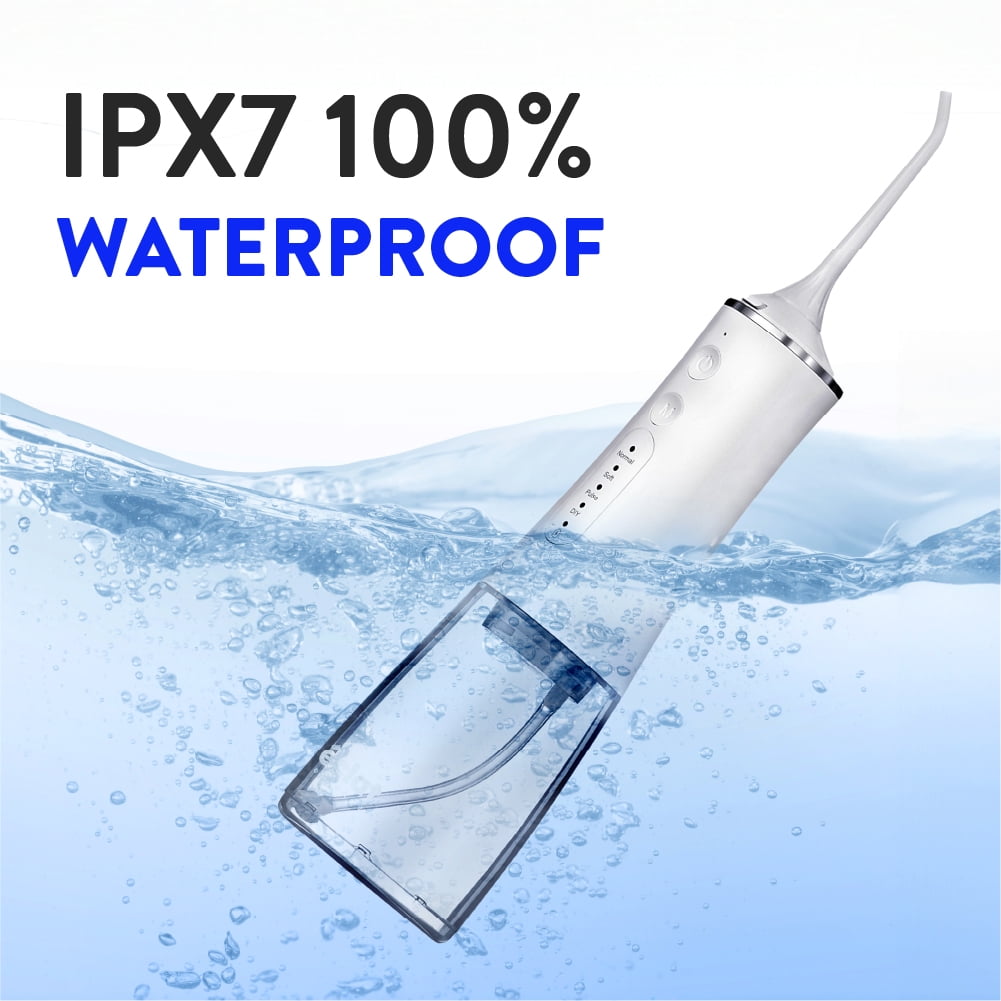 Éclat Portable Electric Waterproof Water Flosser for Deep Teeth Cleaning - 300ML Tank, USB-C Rechargable, Long Lasting 30 Day Charge, 4 Accessories Included BPA Free (Black)