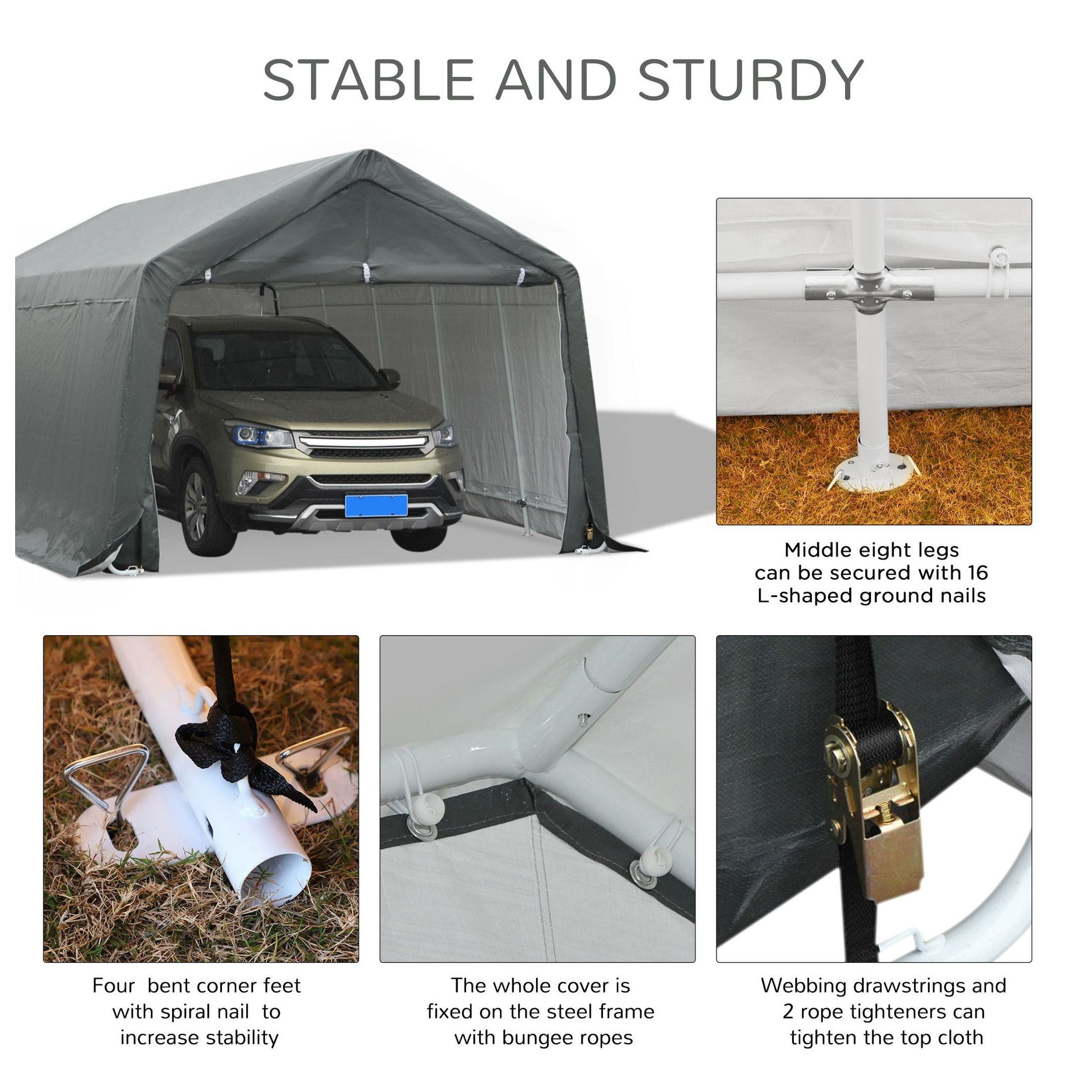 12x20 Carport Canopy - Heavy Duty Waterproof Shelter for Vehicles - Portable Car Cover with Steel Frame & UV Protection - Gray