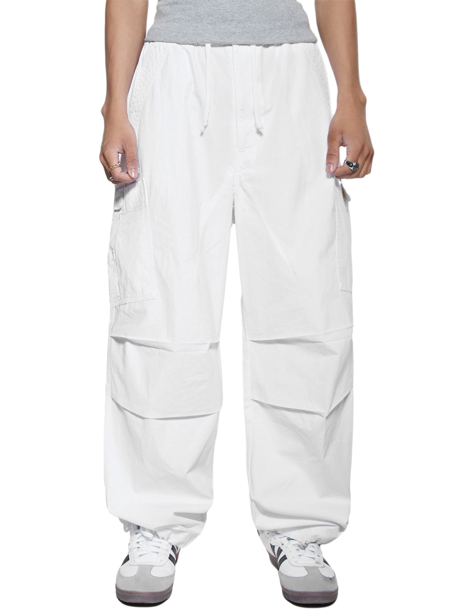 Women White Street Style Pocket High Waist Cargo Jeans
