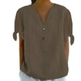 thumbnail image 2 of Sweet Home Farm V Neck T Shirts for Women Spring/Summer Tie Button Side Sleeve Fork Loose Casual Short Shirt Short Sleeve Shirts for Women Coffee, 2 of 5