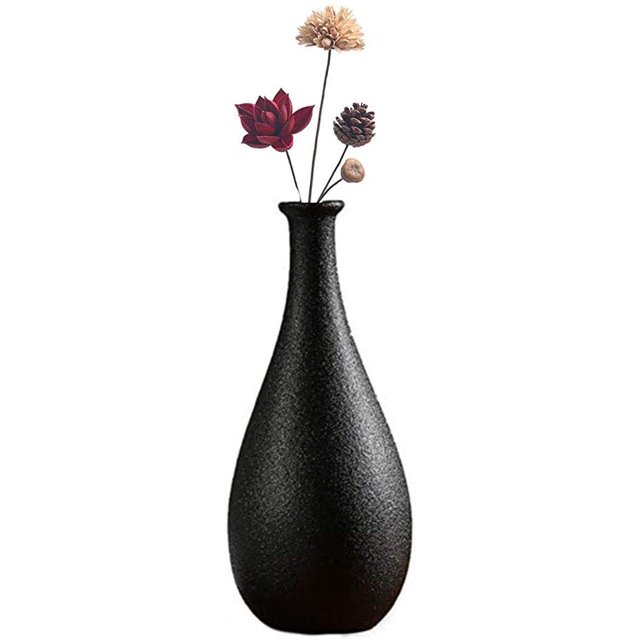 Jarrón de cerámica decorativo Ikebana con flores artificiales negro Xemadio YQ-1560