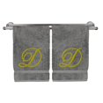 thumbnail image 2 of Monogrammed Hand Towel, Personalized Gift, 16 x 30 Inches - Set of 2 - Gold Embroidered Towel - Extra Absorbent 100% Turkish Cotton - Soft Terry Finish - For Bathroom, Kitchen and Spa - Script D Gray, 2 of 3