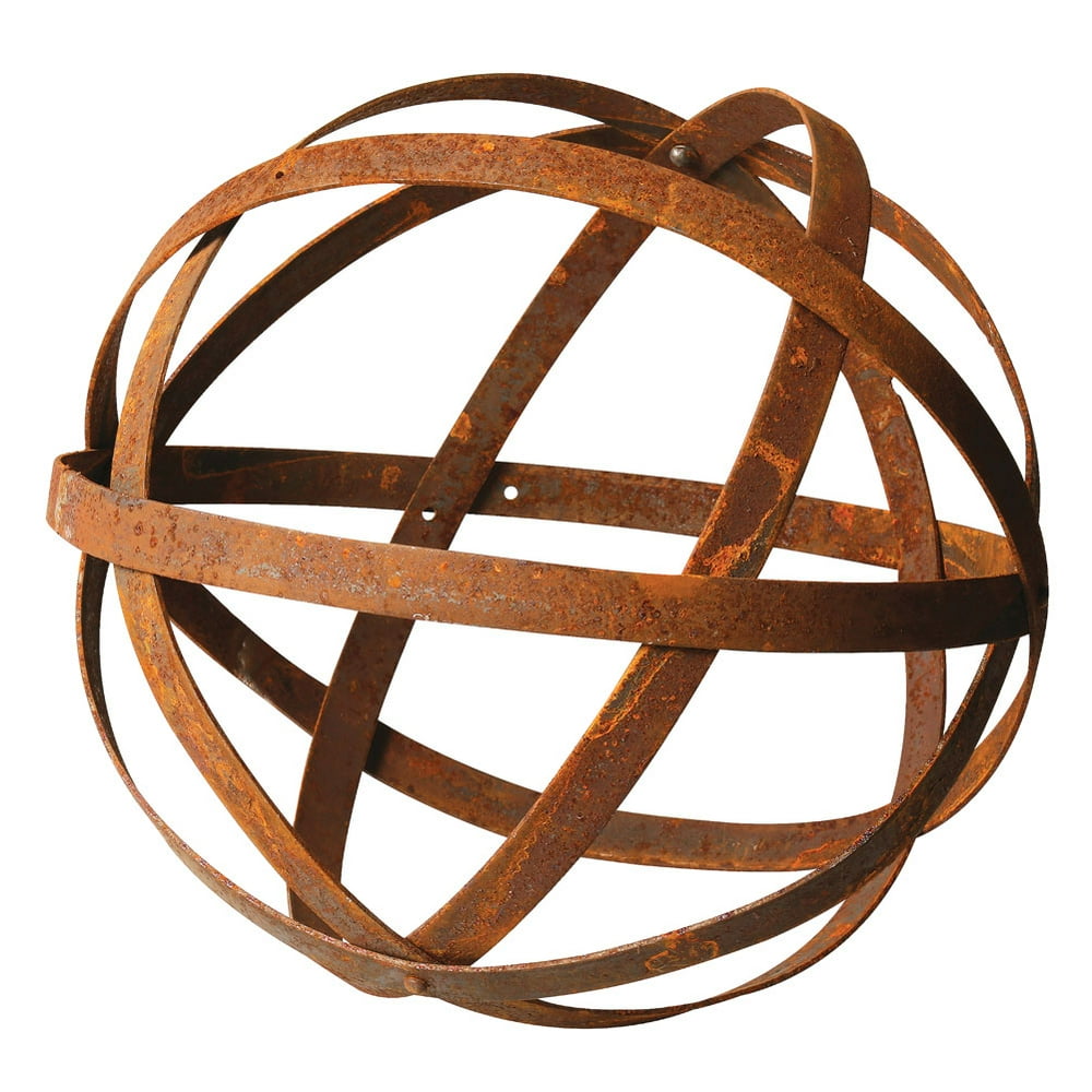 Folding Garden Sphere - Rusted Metal Ball Lawn Ornament - Walmart.com