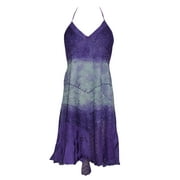 Mogul Women's Tie Dye Dress Casual Sleeveless Purple Embroidered Halter Neck Dresses