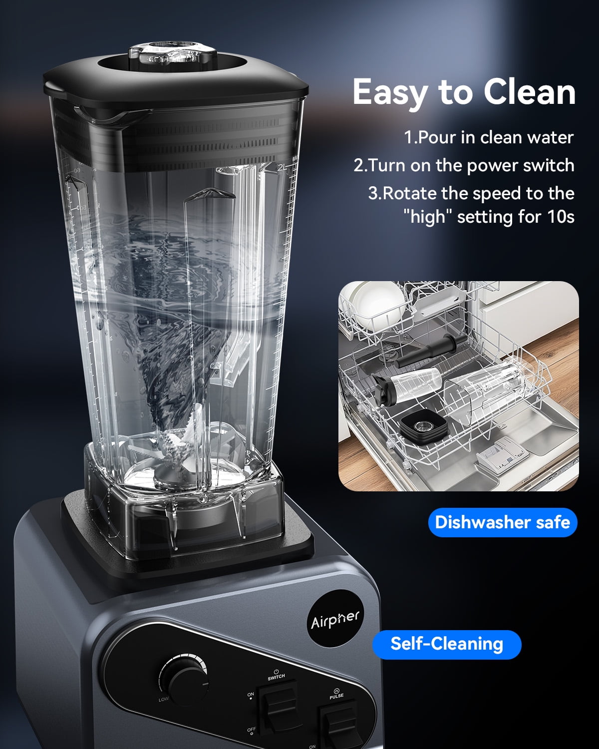 Hewcham Smoothie Blender for Home, 2000W High-Power Blender with 68 fl oz Pitcher, Ice Crushing & Safety Lock