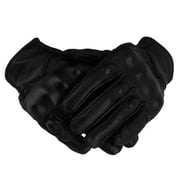Non-Perforated Leather Full Finger Motorcycle Gloves Motorbike Moto Racing Windproof Protecting Gloves Black