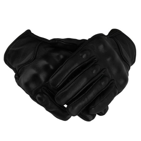 Non-Perforated Leather Full Finger Motorcycle Gloves Motorbike Moto Racing Windproof Protecting Gloves Black