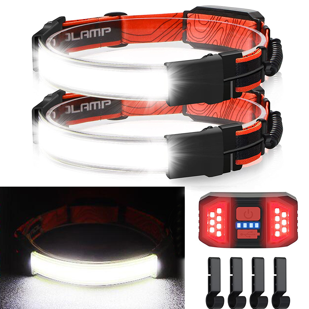 LED Headlamp Flashlight, iClover Pack 230° Wide Beam, Lighting Modes  Headlight USB Rechargeable Head Lamp with Red Taillight for Camping Running  Hiking, Hard Hat Head Light