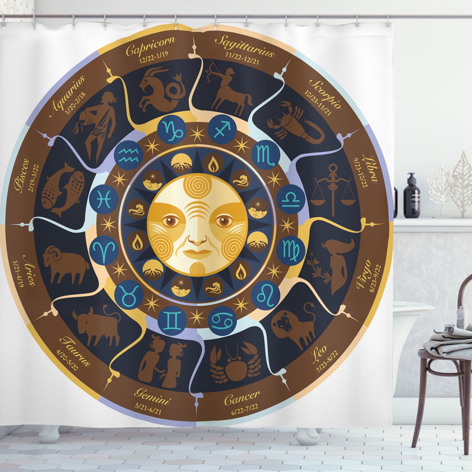 Ambesonne Astrology Shower Curtain, Aries Taurus Gemini, 69"Wx75"L
