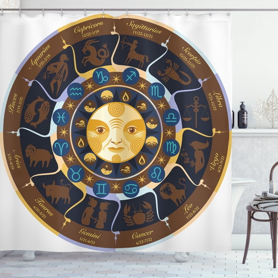 Ambesonne Astrology Shower Curtain, Aries Taurus Gemini, 69"Wx70"L, Brown Yellow and Blue