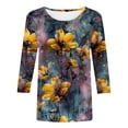 thumbnail image 4 of BangWanChi 3/4 Length Sleeve Womens Tops Women 3/4Sleeves Casual Shirts Pullover Loose Tunic Tops Print Blouse, 4 of 5