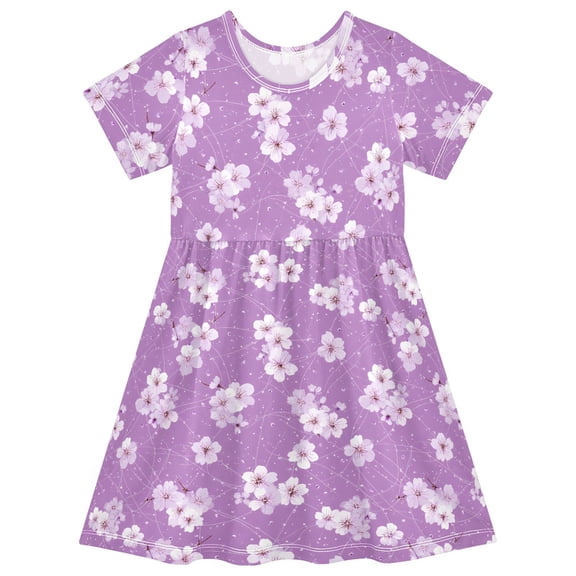 joogoo Cherry Blossom Girls' Short Sleeve Dress Kids Dresses 5-6T