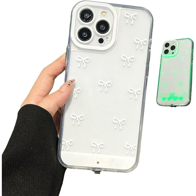 Vibrant Led Bowknot Phone Case, Light Up Phone Case for iPhone with Led Lights for Incoming Calls,Compatible for iPhone 11/12/13/14/15/16/17 Pro/Pro Max (White,for iPhone 13pro max)