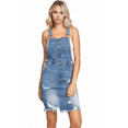 thumbnail image 4 of Risen Jeans Womens Juniors Distressed Denim Overall Dungaree Dress Skirtall (Medium Denim, Small), 4 of 5