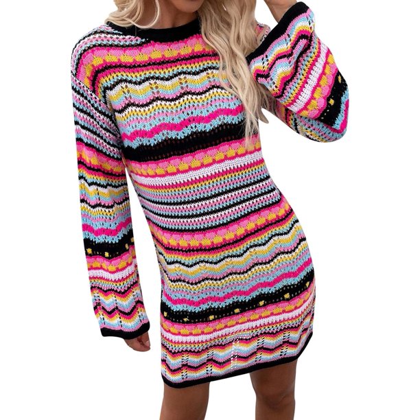 Suéteres vintage para mujer Otoño Invierno Retro Rayas de gran tamaño Suéter Casual Suelto Jumper Tops Café...