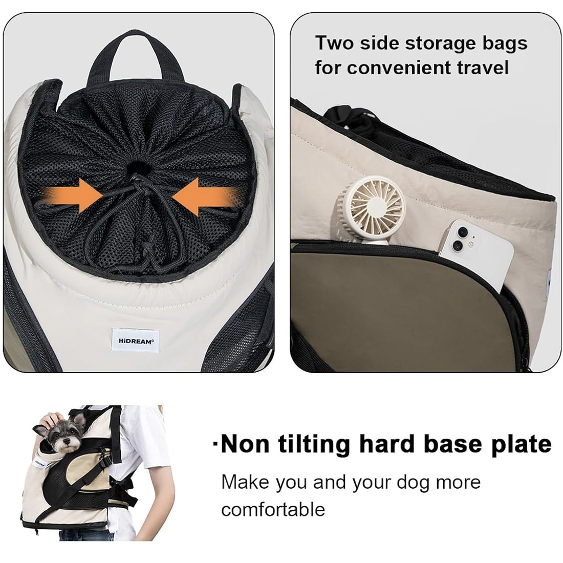 Mochoochoo Lightweight Beige Dog Front Carrier Hand-Free Backpack Medium 2 Pockets
