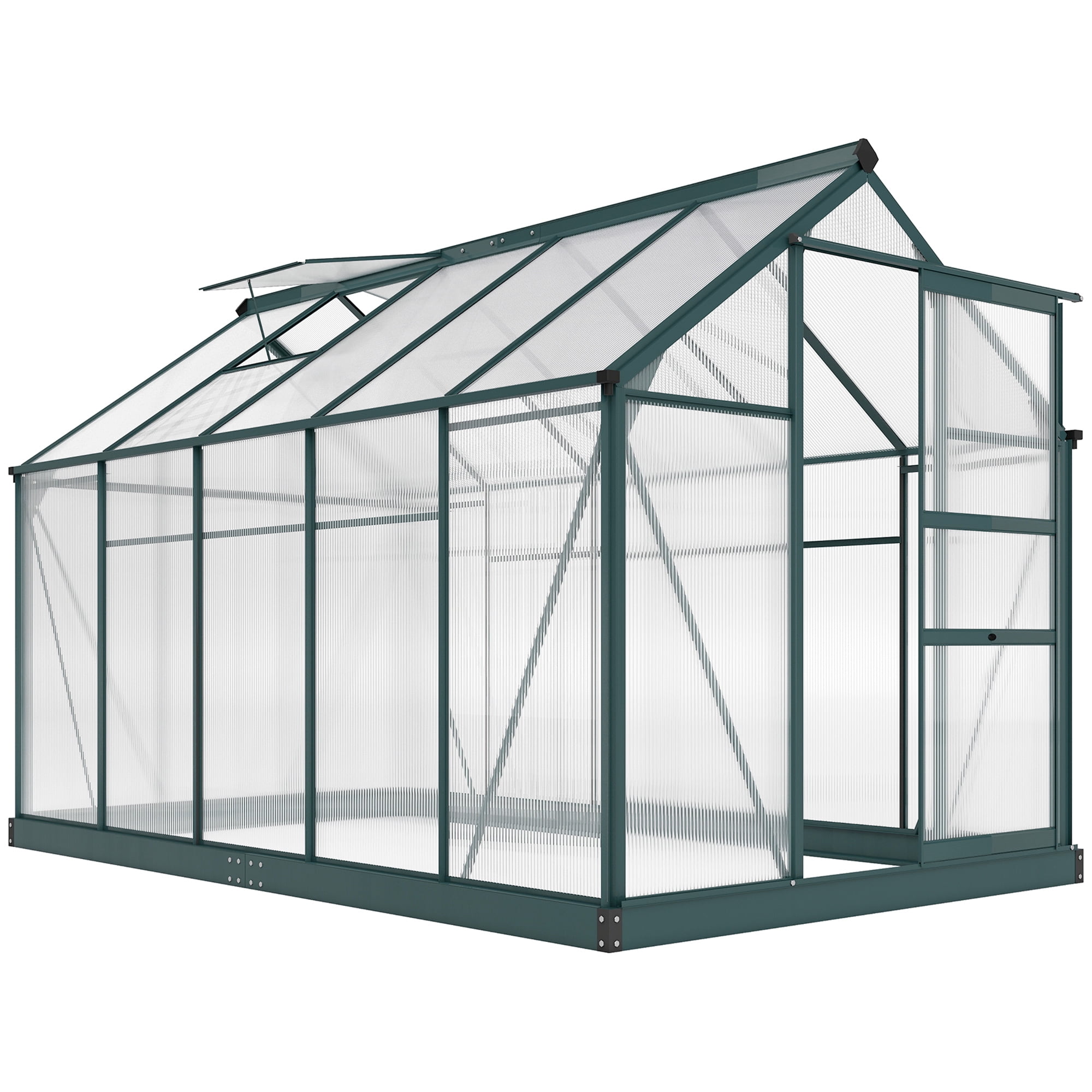 Outsunny 6.2' x 10.3' x 6.6' Polycarbonate Greenhouse, Heavy Duty Outdoor Aluminum Walk-in Green House Kit with Vent & Door, Green