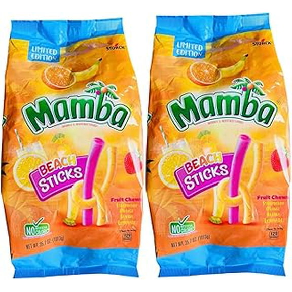 Beach Sticks Fruit Chews – 2-Pack Limited Edition (35.7 oz Each), Strawberry, Orange, Banana, Lemonade Flavors | No Artificial Colors, Bulk Candy Bag