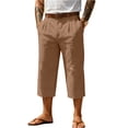 thumbnail image 2 of Men's Shorts Casual Cotton Linen Button Elastic Waist Summer Beach Golf Shorts with Pockets Camel XL, 2 of 4
