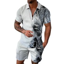 Baqcunre Track Suits For Men Set Men'S 3D Short Sleeve Suit Shorts Beach Tropical Hawaiianss Body Sports Shorts Suit Sports Suit Mens Outfits Tops For Men White XL