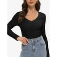 thumbnail image 5 of Womens Fall Deep V Neck Long Sleeve Shirts Modal Slim Fit Basic Tee Tops, 5 of 6
