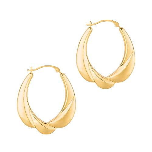 JewelStop 14K Yellow Gold Oval Hoop Earrings - 25 mm X 30 mm, 1.4gr.