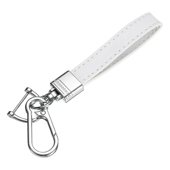 6 Inch Leather Keychain, Metal Leather Key Fob Wristlet Car Key Chain Ring Clip with Anti-Lost D Ring Keychain Accessories Fit for Home Car, White