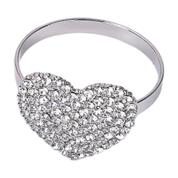 Heart Shaped Napkin Rings Valentine's Day Heart Rhinestone Glitter Napkin Holder Buckles Metal Ring for Wedding Valentine's Banquet Table Decor (Silver)