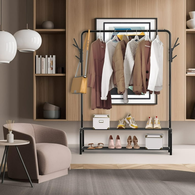 SimpleHouseware Sturdy Metal Garment Rack with Clothes Hang Rod Shelf and Hooks Walmart