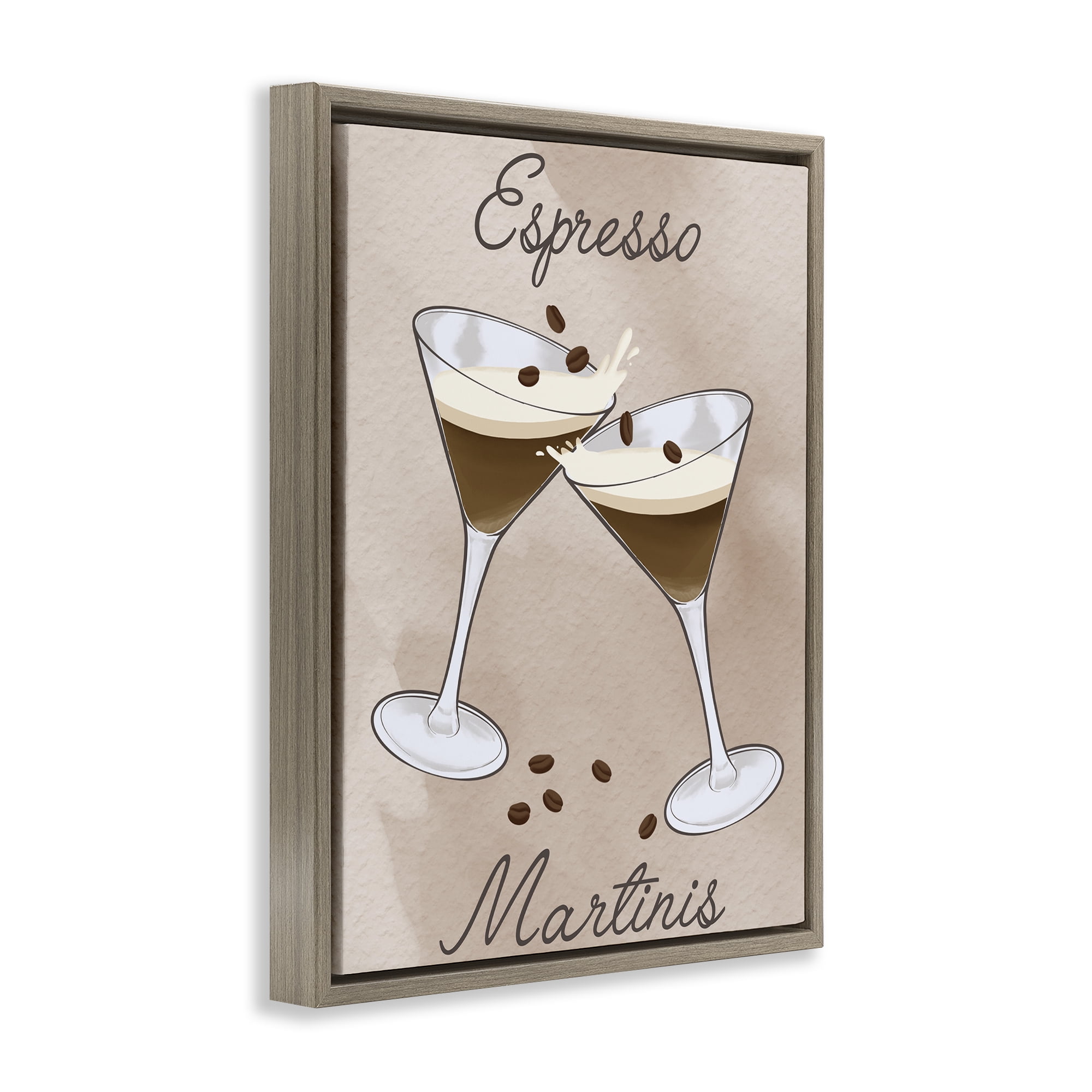 Stupell Industries Cheers Espresso Martinis Brown Framed Floater Canvas Wall Art, design by Marcus Prime