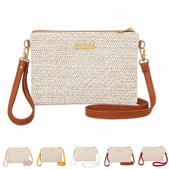 Women's Woven Straw Shoulder Clutch Bag, Lightweight Rattan Style Handwoven Purse with Detachable Strap for daily