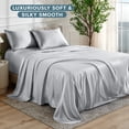 thumbnail image 5 of Bare Home Luxury Poly Satin Sheet Set for Hair and Skin, 15” Deep Pockets, Twin, Silver, 5 of 10