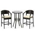 thumbnail image 2 of Costway 3 PCS Patio Rattan Bar Set Wicker Armchairs & Round Table with Tempered Glass Top, 2 of 10