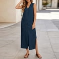 thumbnail image 6 of Uscallm Women's V Neck Sleeveless Button Down Boho Maxi Dress Casual Flowy Long Travel Dresses Lightweight Summer Beach Sundress, Blue 2XL, 6 of 9