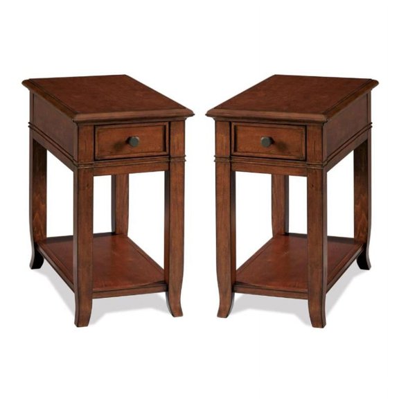 Home Square 1 Drawer End Table in Burnished Cherry - Set of 2