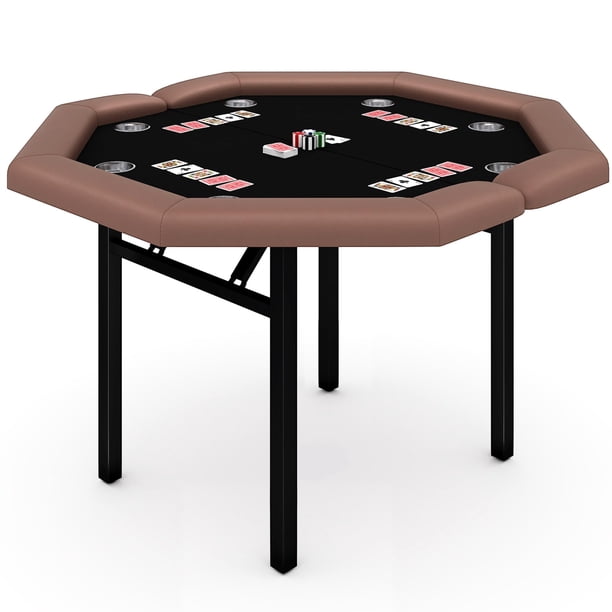 Yeshouse mesa de póker plegable para 8 jugadores, portátil y octogonal, con rieles acolchados y portavasos de acero inoxidable, ideal para blackjack, Texas Hold'em, juegos familiares y clubes