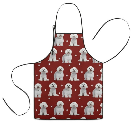 Pink Bichon Frise Kids Aprons for Girls and Boys,Adjustable Neck Strap Toddler Aprons for Kids Cooking Baking
