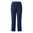 thumbnail image 6 of VBVC Women's Button Slit Hem Capri Pants,Straight Leg Cropped Trousers For Women,Ladies Summer Cotton-Linen Sweatpants with Pockets,Dark Blue,S-2XL, 6 of 8