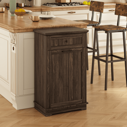 10 Gallon Tilt Out Trash Cabinet, Freestanding Wooden Garbage Recycling Bin with Hideaway Drawer, Pet Proof Trash Can Holder for Kitchen Living Room, Antique Brown (Trash Can Not Included)