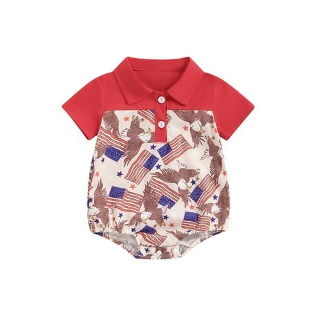 

Baby Independence Day Romper Dinosaur/Flag Eagle Print Shirt Romper