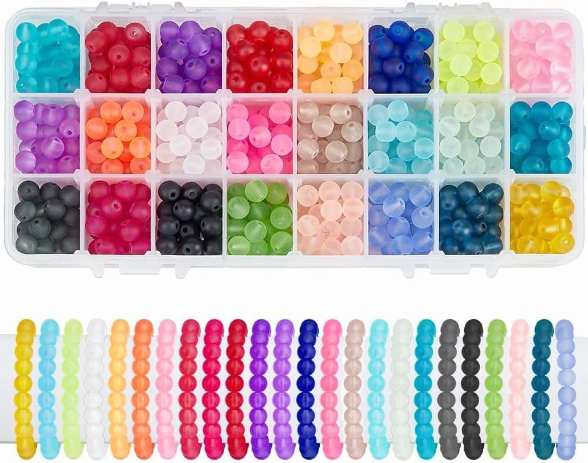 720pcs 8mm Frosted Glass Beads 24 Colors Matte Beads Colorful Spacer Beads Round Loose Beads Transparent Beads Craft Beads for Jewelry Making Bracelets Necklace Earring DIY Craft