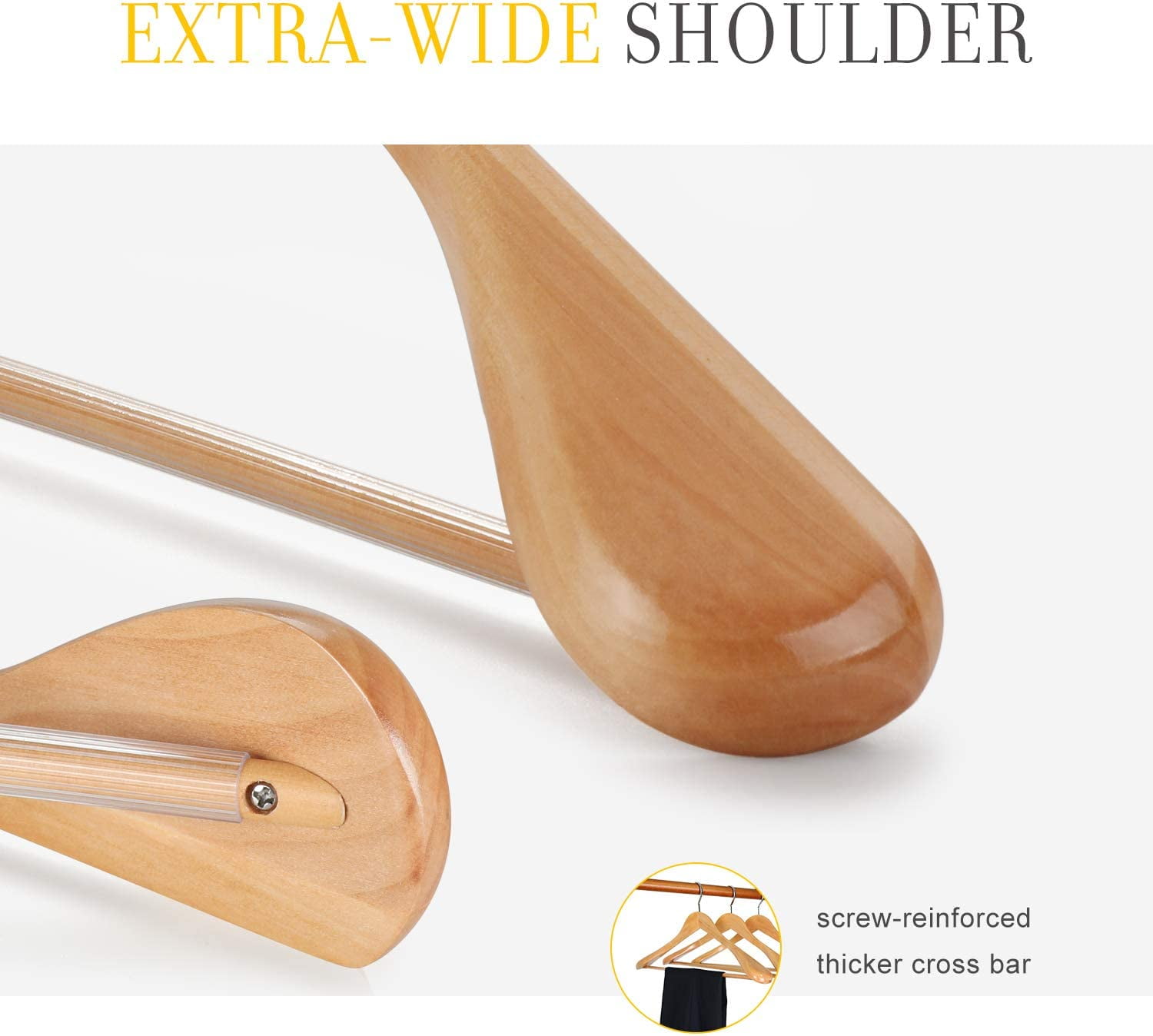 White Wooden Coat Hanger 6 Pack, Wood Suit Hangers,Glossy Finish with Extra-Wide Shoulder, Thicker White Hooks & Anti-Slip Bar,Suitable for Coat, Suit,Dress,Jacket,Heavy Cloth