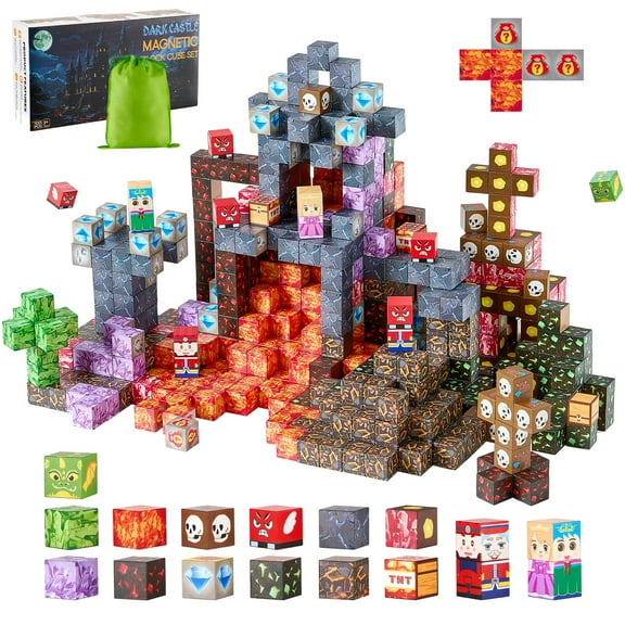 VEVOR Magnetic Blocks, 100 PCS Dark Castle Set, Magnetic Building Cubes for Kids, STEM Montessori Sensory Toys for Christmas Birthday Gift, Construction Stacking Toy for 3  Years Old Boys & Girls