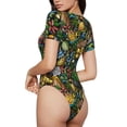 thumbnail image 2 of Vsdgher Hawaiian Culture Symbols Prinr Short Sleeve Body suit for Womens, Sexy Onesie One Piece Round Neck Bodysuit Shapewear Tummy Control-XX-Large, 2 of 7