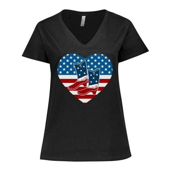 Inktastic USA Cowboy Boots Patriotic Women's Plus Size V-Neck T-Shirt