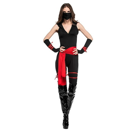 HDE Deadly Ninja Costume 8 Piece Womens Halloween Costume Adult Sized Trick or Treat Ninjutsu Outfit