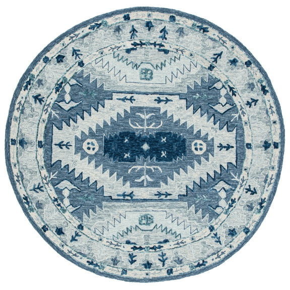 SAFAVIEH Capri Collin Southwestern Wool Area Rug, Blue/Grey, 7' x 7' Round