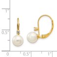 thumbnail image 3 of 14K 6-7mm Round Freshwater Cultured Pearl .06ct. Diamond Leverback Earrings in 14k Yellow Gold, 3 of 3
