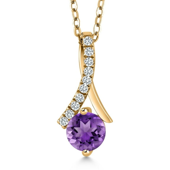 Gem Stone King 1.15 Ct Round Purple Amethyst 18K Yellow Gold Plated Silver Pendant